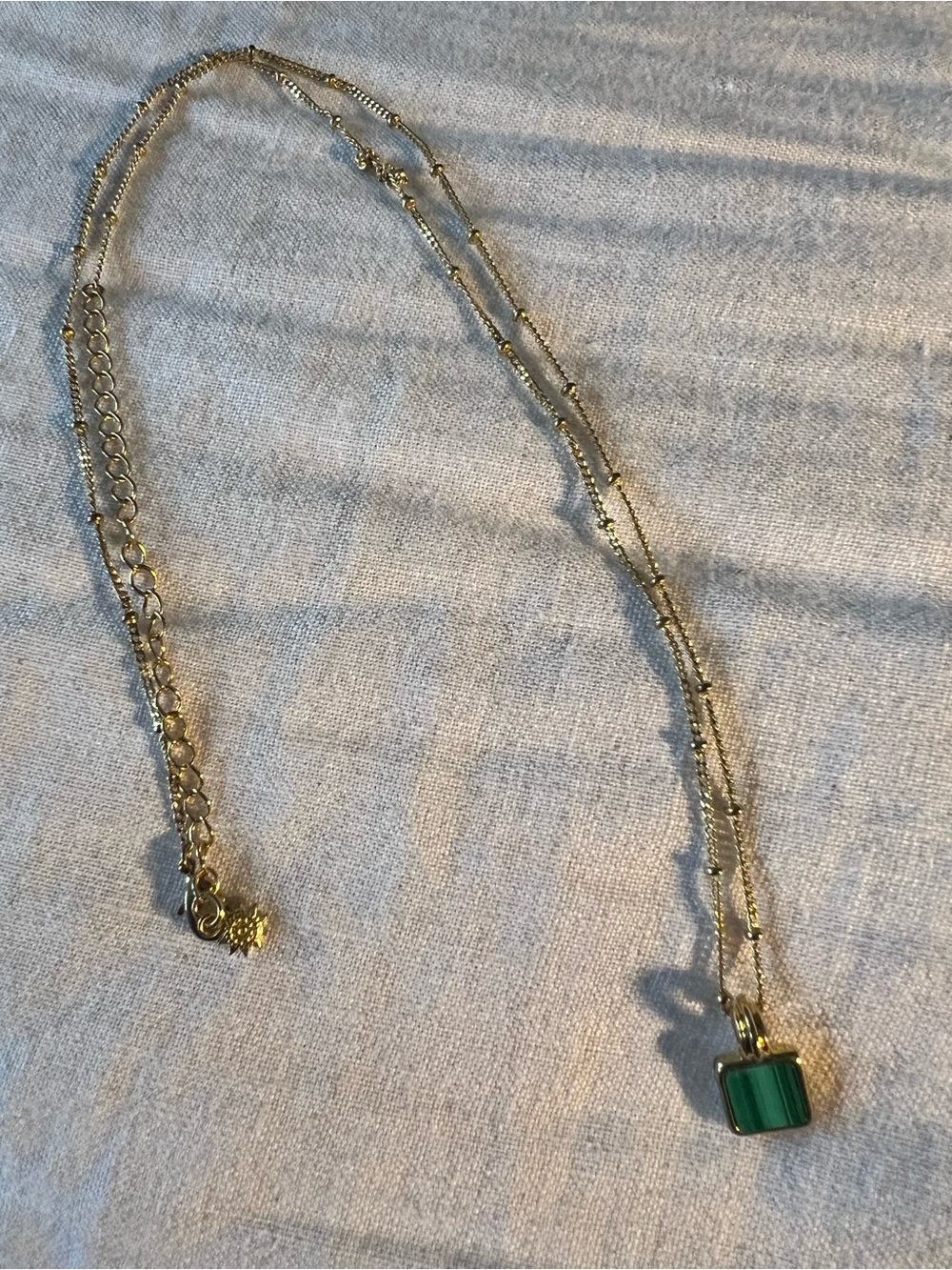 Gold colour  Chain Necklace with Green Square Pendant 20 inch